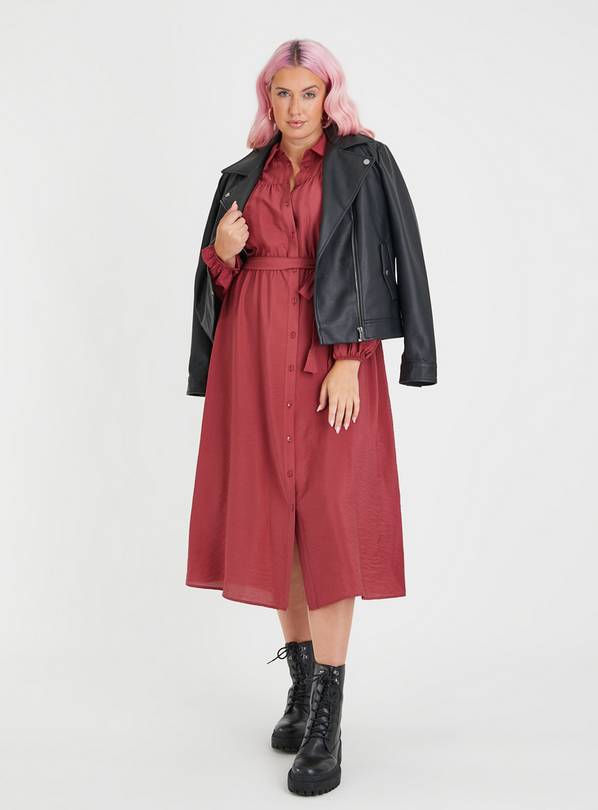 Dark Red Midi Shirt Dress 12